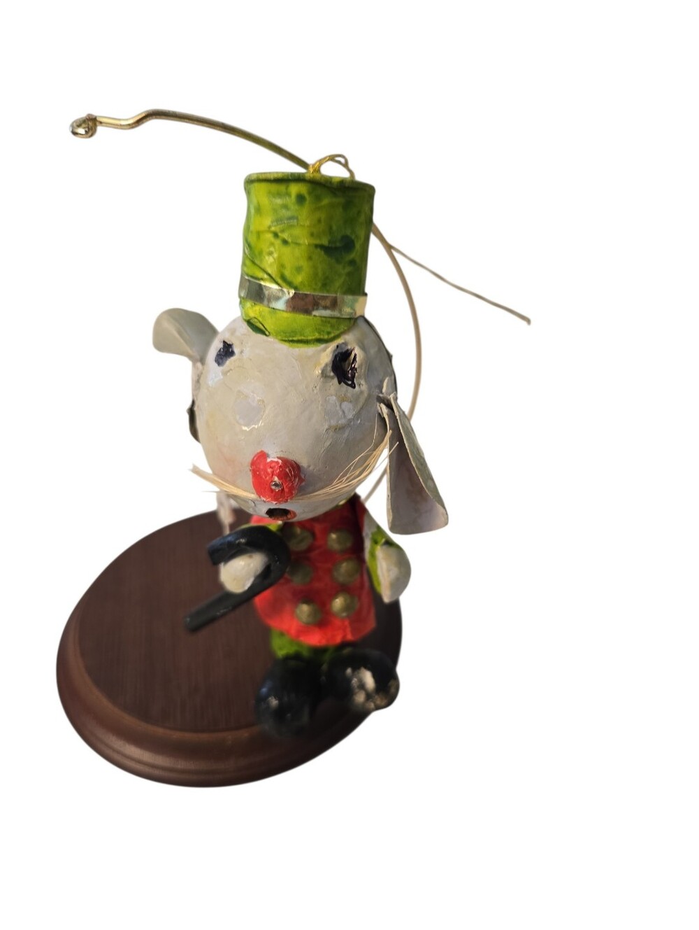 Vintage Handmade Paper Mache Mouse Drum Major Christmas Ornament 5" *READ*